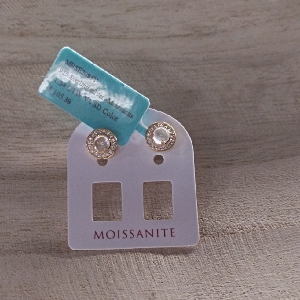 Moissanite Sterling Silver Gold Over Earrings